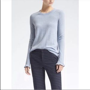 Filpucci Italian Yarn Crew Sweater in Vintage Sky Blue with Ruffle Sleeves - XS